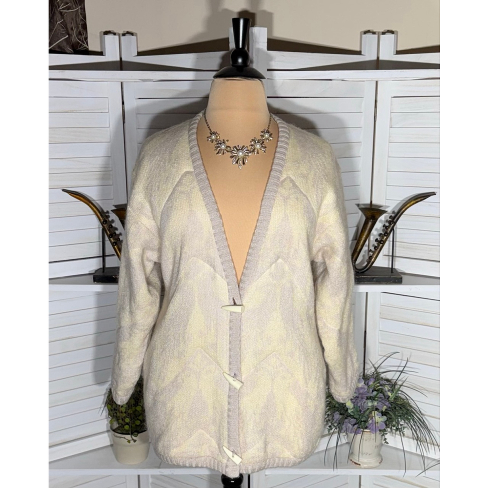 Vintage 90s mohair sweater cream toggle buttons thick warm made in Germany sz XL